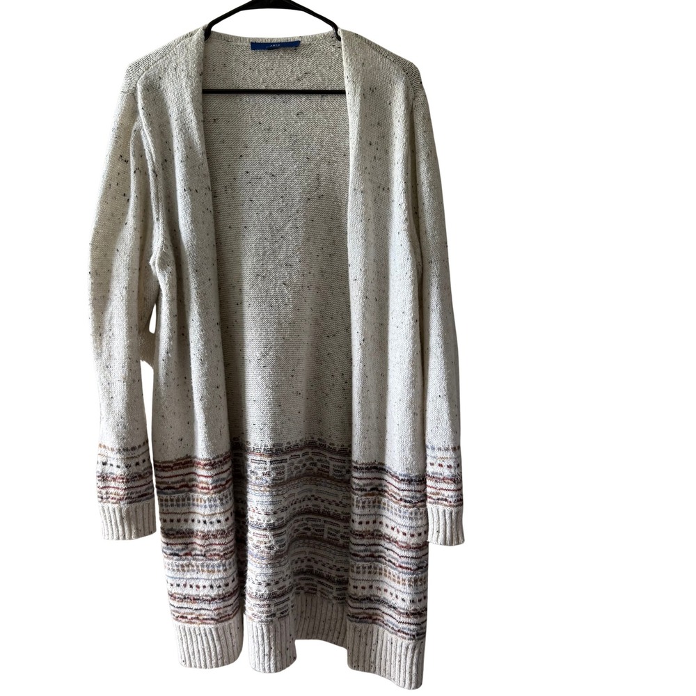 Apt. 9 Womens Oatmeal Speckled Fair Isle Longline Open Front Cardigan Sweater M